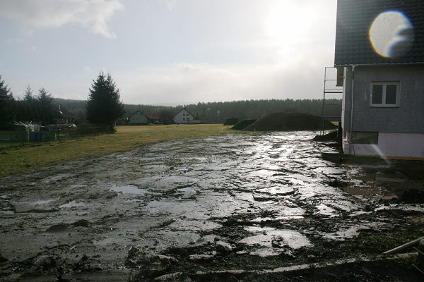 View of the mud-filled landscape that once was a meadow.