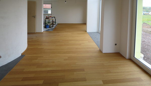 View of the living room with the bamboo parquet