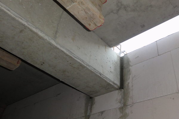 One of the concrete beams
